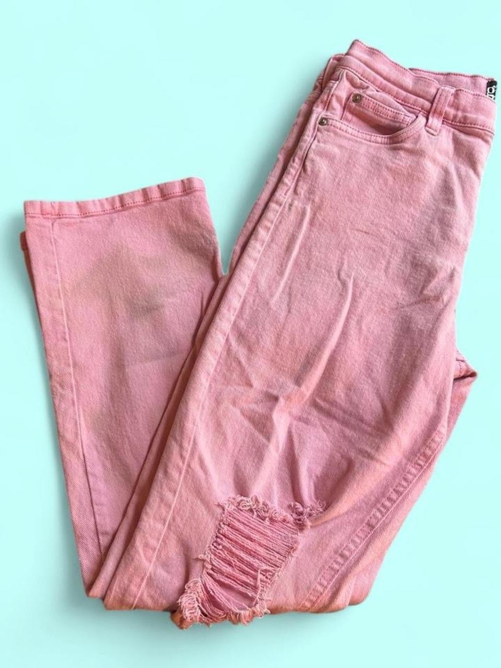 Y2K-Early 10s Girlish Slim Straight Pink Distressed Jeans